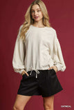 Umgee Linen Long Sleeve Top with Drawstring - Trendsi - Flyclothing LLC