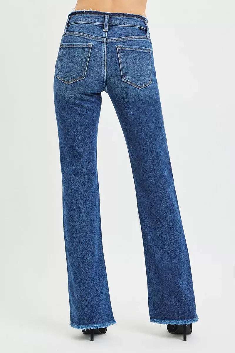 RISEN Full Size Mid Rise Bootcut Frayed Waistband Hem Detail Jeans Plus Size - Trendsi - Flyclothing LLC
