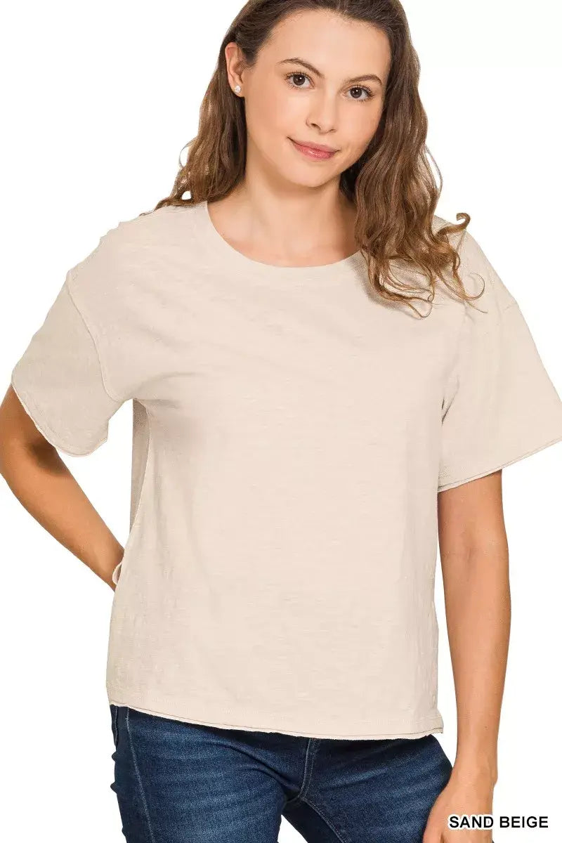 Zenana Cotton Slub Short Sleeve Tee - Trendsi - Flyclothing LLC