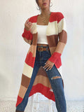 Striped Color Block Open Front Knit Cardigan - Trendsi - Flyclothing LLC