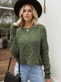 Cable-Knit Round Neck Dropped Shoulder Sweater - Trendsi - Flyclothing LLC