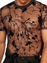 Men's Full Size Round Neck Short Sleeve Sheer Top Plus Size - Trendsi - Flyclothing LLC