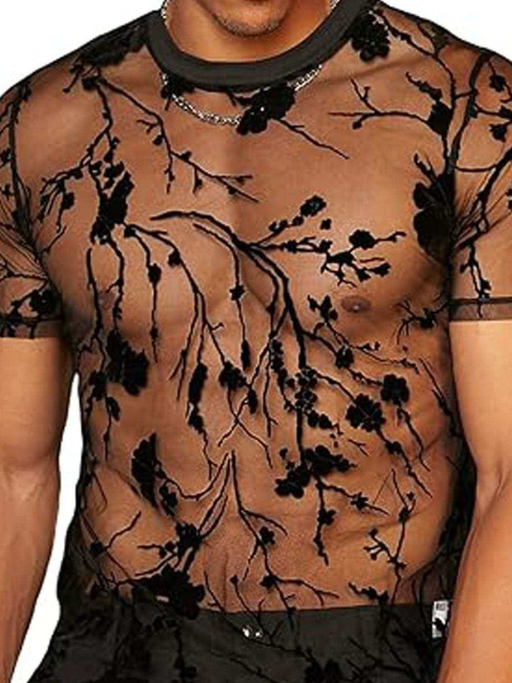 Men's Full Size Round Neck Short Sleeve Sheer Top Plus Size - Trendsi - Flyclothing LLC