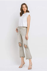 Lovervet Distressed Raw Hem Cropped Flare Jeans - Trendsi - Flyclothing LLC