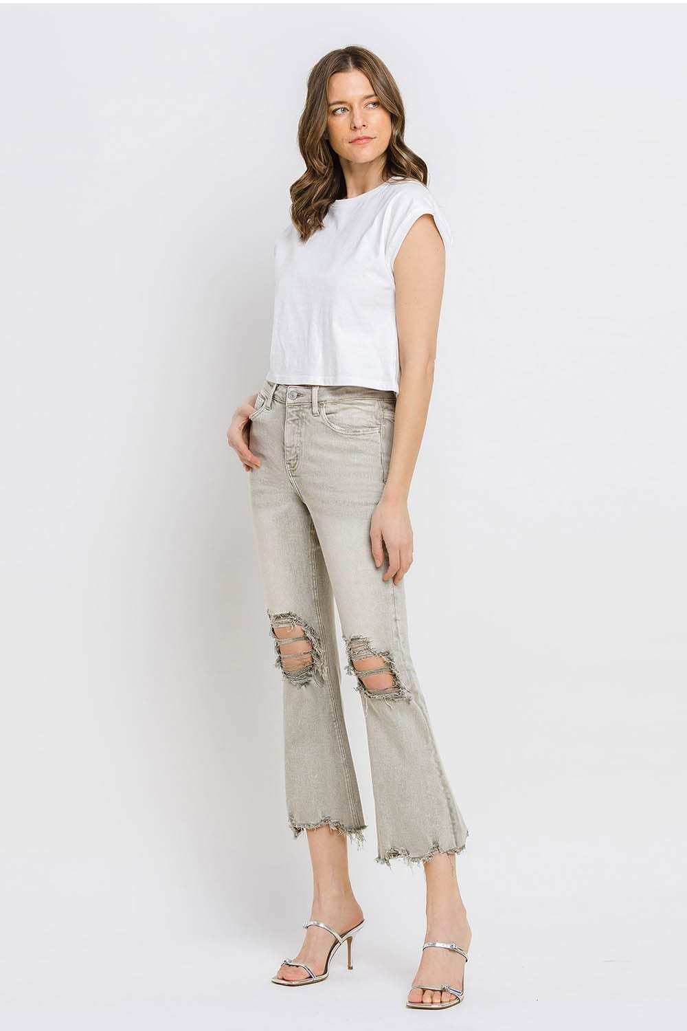 Lovervet Distressed Raw Hem Cropped Flare Jeans - Trendsi - Flyclothing LLC
