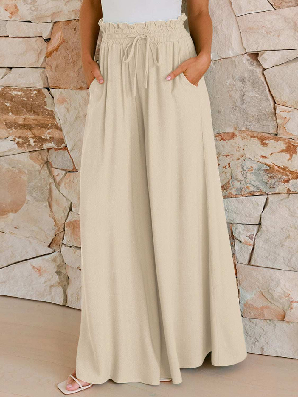 Drawstring Wide Leg Pants with Pockets - Trendsi - Flyclothing LLC