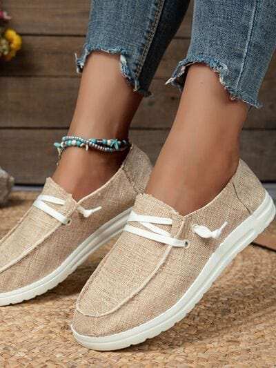 Lace Up Round Toe Slip-Ons - Trendsi - Flyclothing LLC