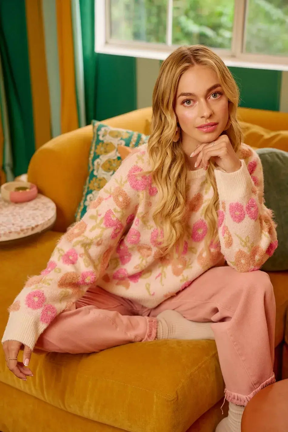 BiBi Towel Texture Floral Pattern Sweater - Trendsi - Flyclothing LLC