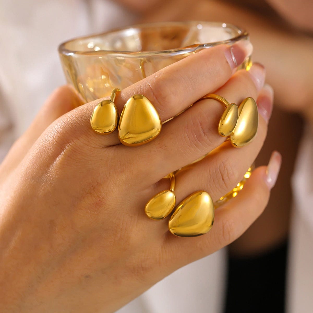 18K Gold-Plated Irregular Bypass Ring - Trendsi