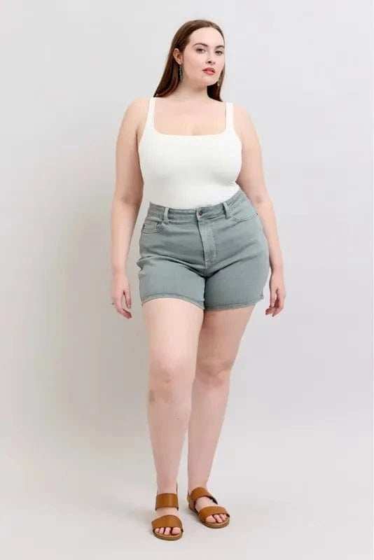 Judy Blue Full Size Hw Garment Dyed & Back Pkt Embroidery Shorts Plus Size - Trendsi - Flyclothing LLC