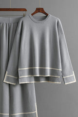 High-Low Round Neck Top and Pants Sweater Set - Trendsi - Flyclothing LLC
