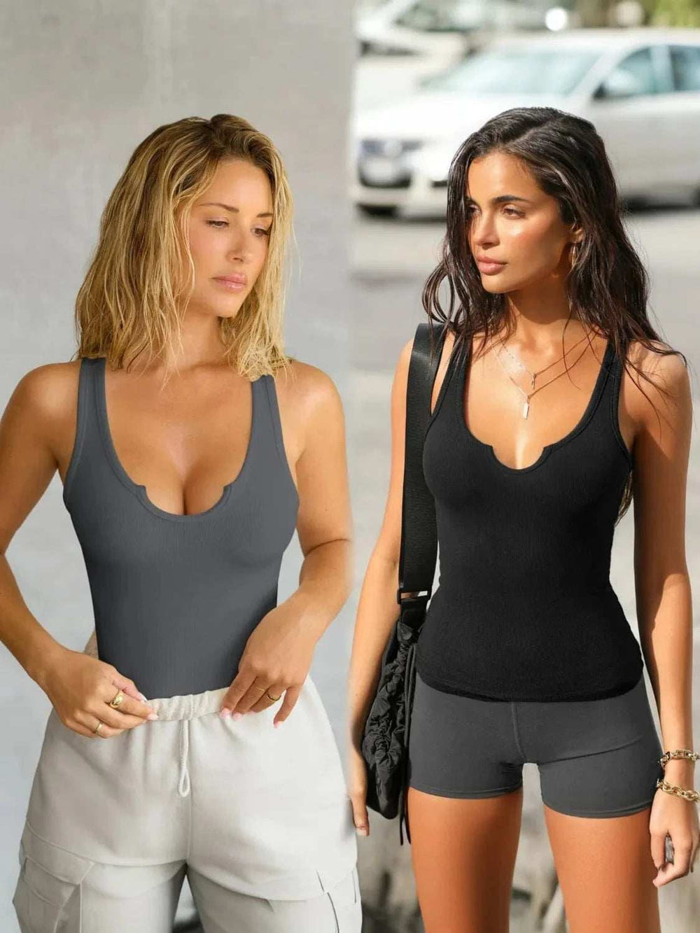 2 Piece Ribbed Wide Strap Tank - Trendsi - Flyclothing LLC