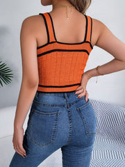 Decorative Button Wide Strap Knit Cami - Trendsi