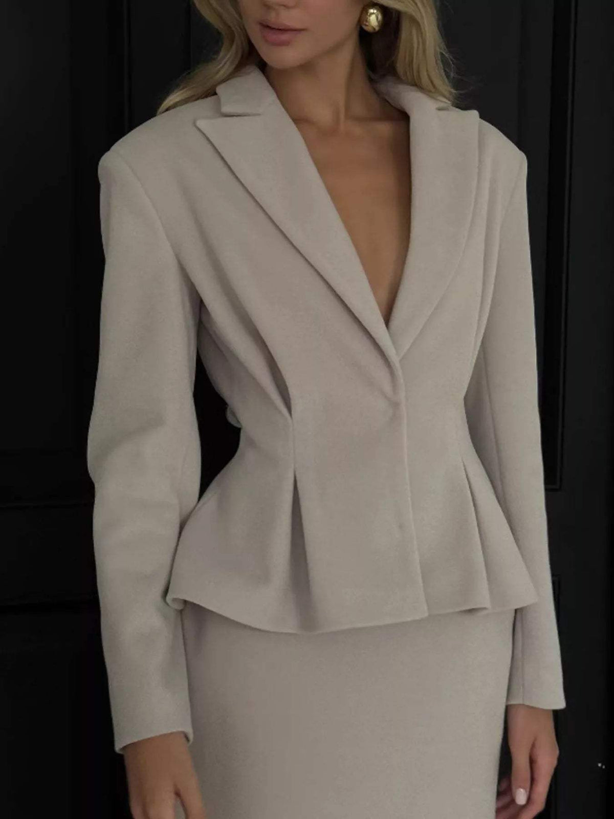 Peplum Blazer and Skirt Set - Trendsi - Flyclothing LLC