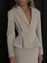 Peplum Blazer and Skirt Set - Trendsi - Flyclothing LLC