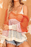 Twisted Back Round Neck Contrast Knit Cover Up - Trendsi - Flyclothing LLC