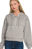 Zenana Fleece Pigment Dye Half Zip Kangaroo Pocket Hoodie - Trendsi - Flyclothing LLC