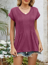 Casual V-Neck Pleated Front T-Shirt - Trendsi - Flyclothing LLC