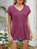 Casual V-Neck Pleated Front T-Shirt - Trendsi - Flyclothing LLC