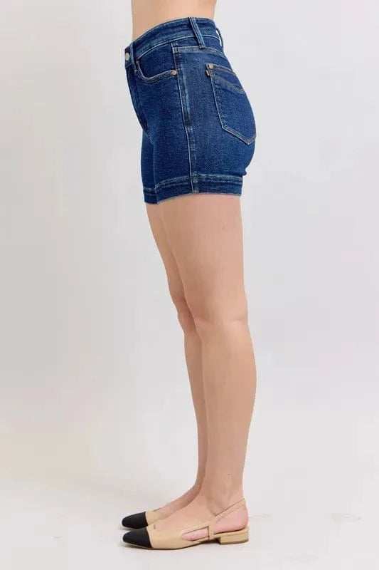 Judy Blue Full Size High Waist Tummy Control Denim Shorts Plus Size - Trendsi - Flyclothing LLC