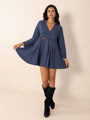 Cutout Johnny Collar Long Sleeve Mini Dress - Trendsi