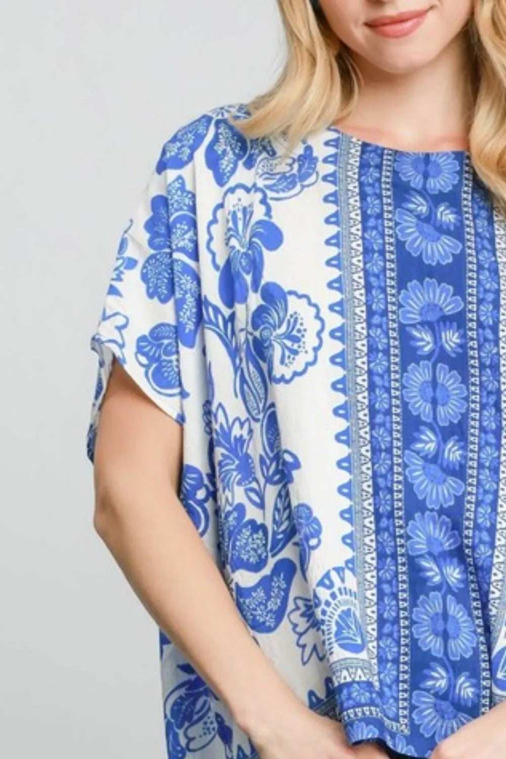 Umgee Full Size Floral Border Print Oversized Top Plus Size - Trendsi - Flyclothing LLC