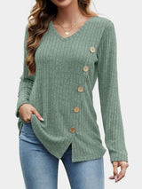V-Neck Long Sleeve T-Shirt - Trendsi - Flyclothing LLC