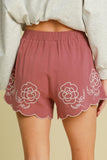 Umgee Full Size Linen Blend Shorts with Floral Embroidered Details Plus Size - Trendsi