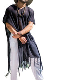 Men's Full Size Fringe V-Neck Half Sleeve Cover Up Plus Size - Trendsi - Flyclothing LLC