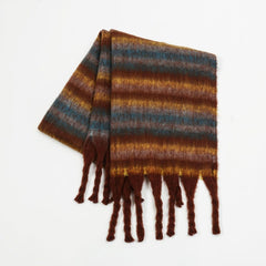 Fringe Contrast Striped Polyester Scarf - Trendsi