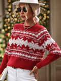 Perfee Geometric Round Neck Long Sleeve Sweater - Trendsi