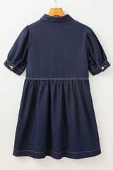 Collared Neck Half Zip Denim Dress - Trendsi - Flyclothing LLC
