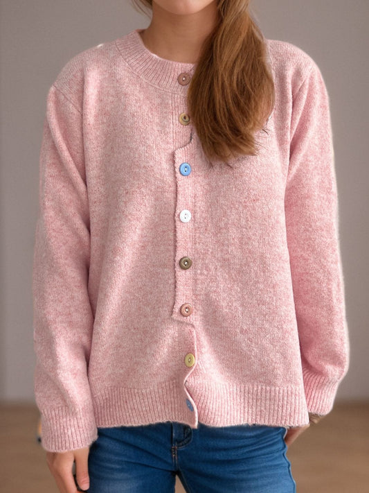 Button Down Long Sleeve Cardigan - Trendsi