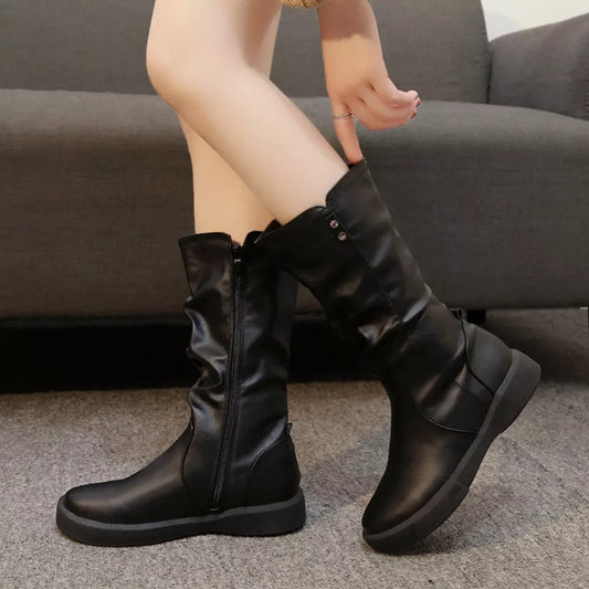 Round Toe Platform Boots - Trendsi - Flyclothing LLC