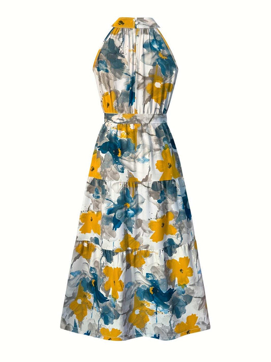 Tiered Printed Mock Neck Sleeveless Dress - Trendsi - Flyclothing LLC