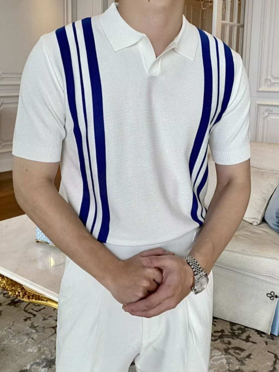 Men's Plus Size Contrast Collared Neck Short Sleeve Polo - Trendsi - Flyclothing LLC