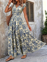 Printed Cap Sleeve Maxi Dress - Trendsi - Flyclothing LLC