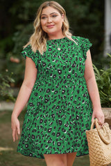 Plus Size Ruffled Leopard Cap Sleeve Mini Dress - Trendsi - Flyclothing LLC