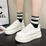 Lace-Up Contrast Platform Sneakers - Trendsi