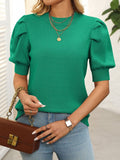 Mandy Mock Neck Puff Sleeve Sweater - Trendsi