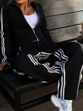Striped Zip Up Top and Pants Set - Trendsi - Flyclothing LLC