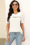 Eyelet Round Neck Short Sleeve T-Shirt - Trendsi - Flyclothing LLC