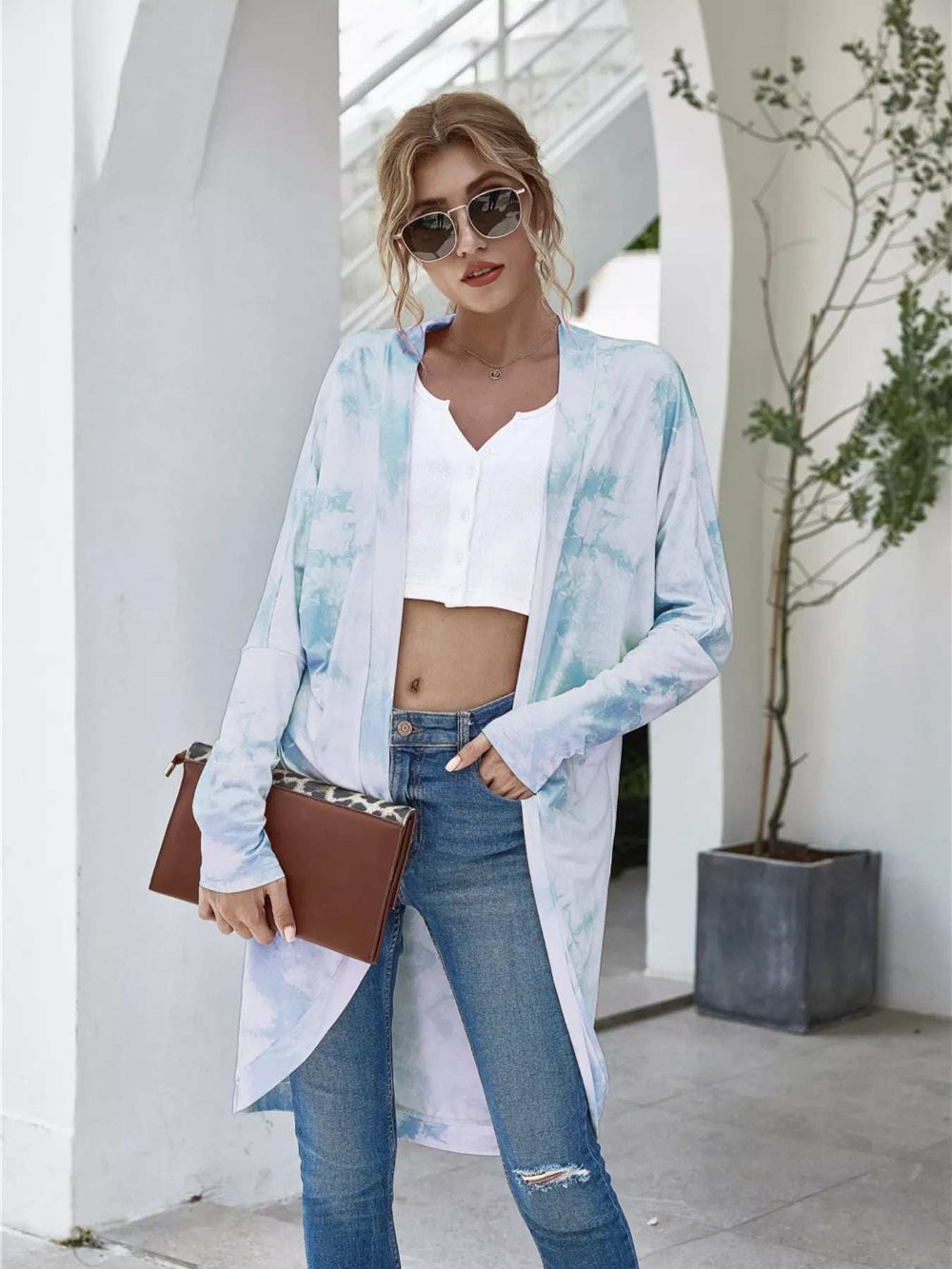 Tie-Dye Oversized Open Front Cardigan - Trendsi - Flyclothing LLC