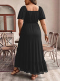 Plus Size Ruffled Hem Square Neck Short Sleeve Dress - Trendsi - Flyclothing LLC