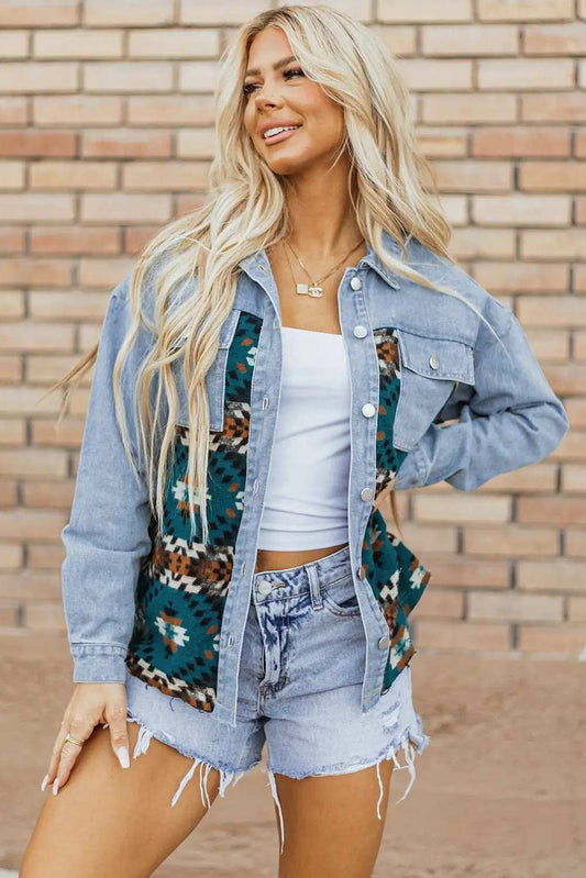 Pocketed Button Up Long Sleeve Denim Jacket - Trendsi - Flyclothing LLC