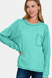 Zenana Full Size Contrast Stitching Brushed Ribbed Hacci Knit Top Plus Size - Trendsi