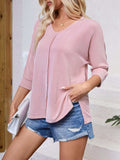 Textured Round Neck Three-Quarter Sleeve Blouse - Trendsi - Flyclothing LLC