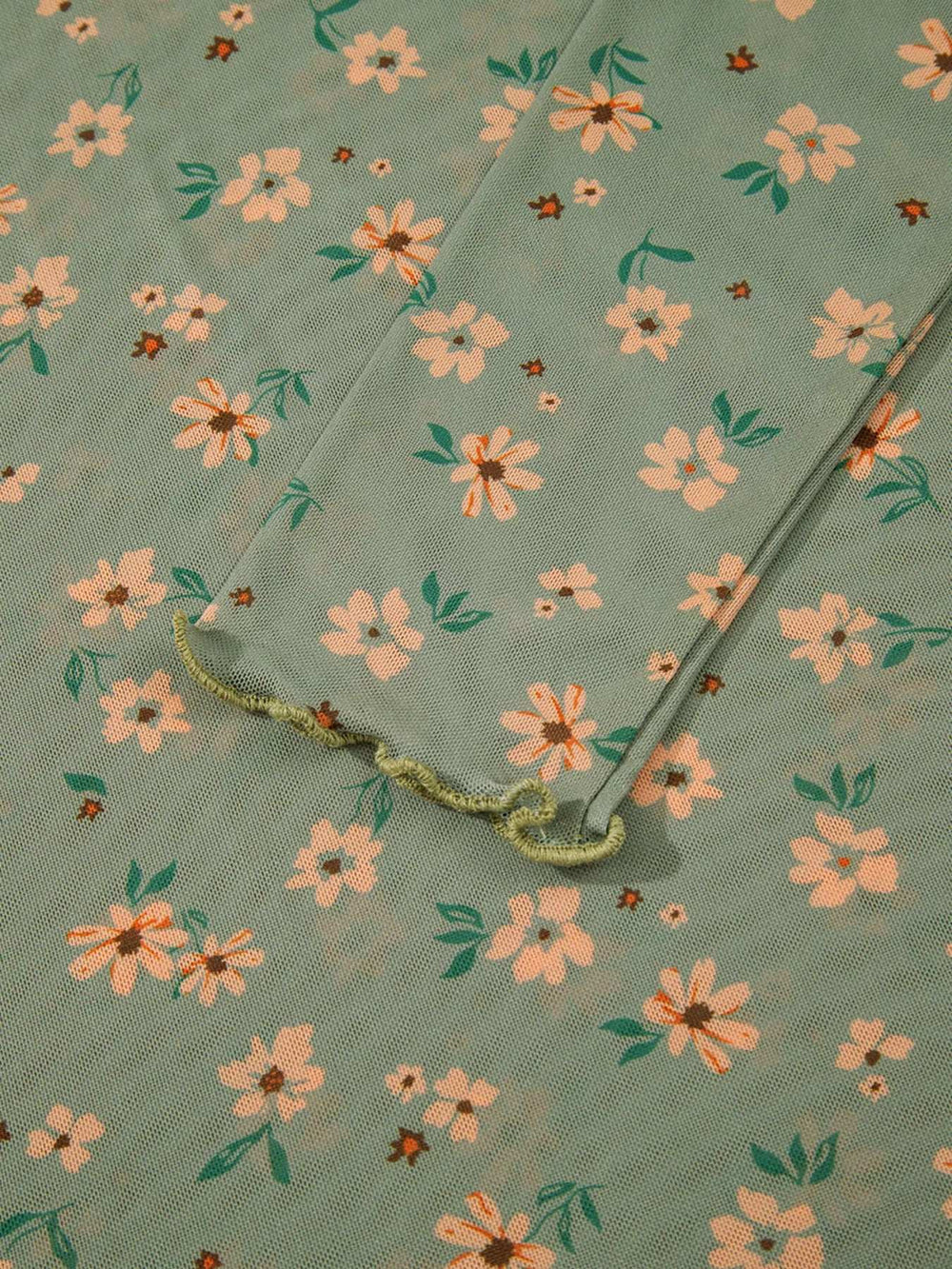 Floral Print Mesh Long Sleeve Top - Trendsi - Flyclothing LLC