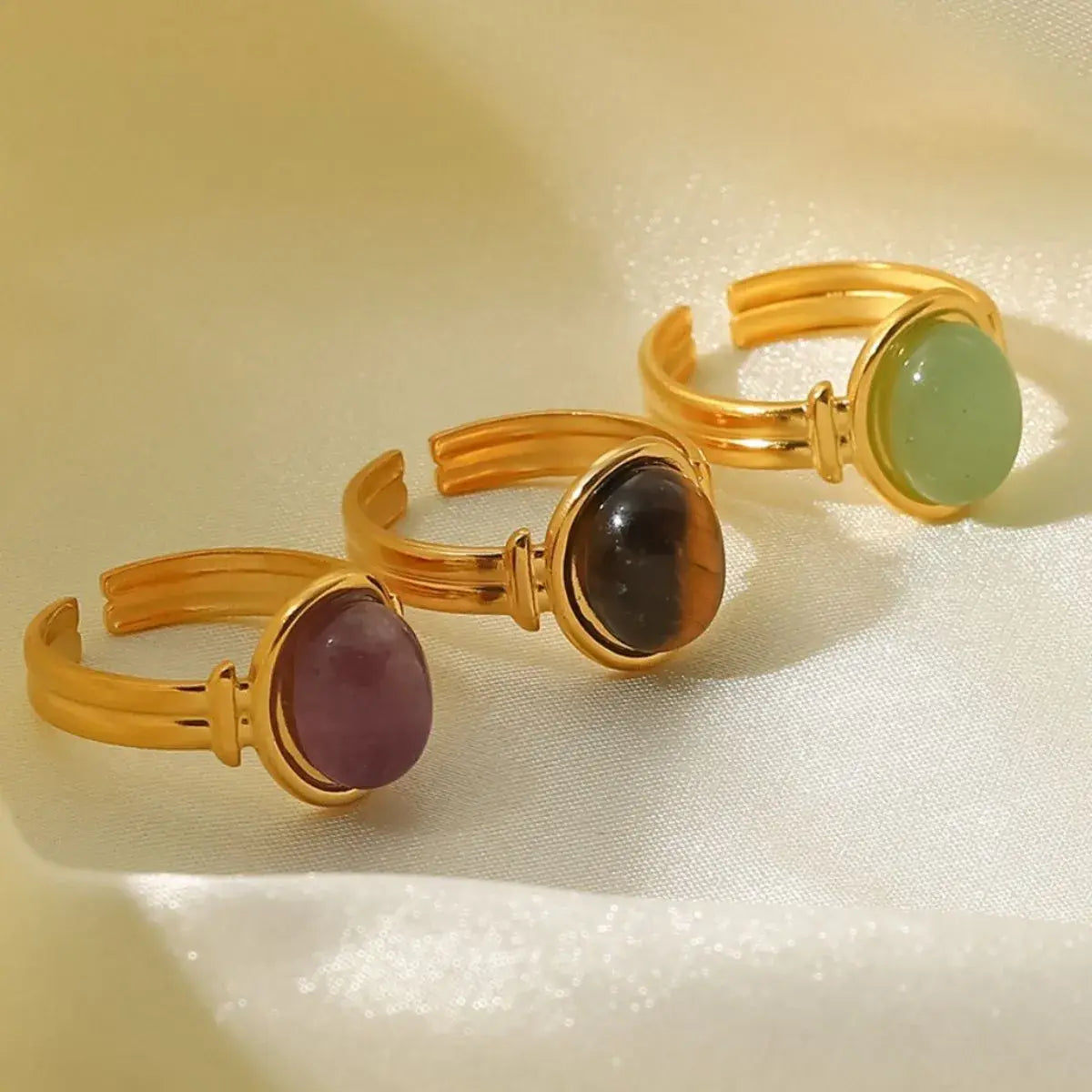 Vintage Natural Stone Gold Plated Adjustable Ring - Trendsi - Flyclothing LLC
