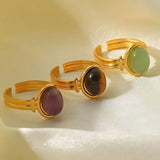 Vintage Natural Stone Gold Plated Adjustable Ring - Trendsi - Flyclothing LLC